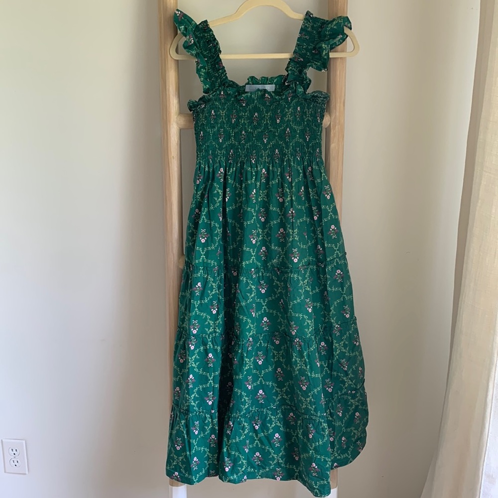 HILL HOUSE HOME Ellie Nap Dress Emerald Trellis Floral S